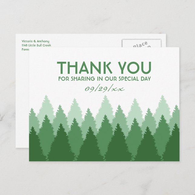 Green Forest Range Woodland Wedding Thank You Postcard (Front/Back)