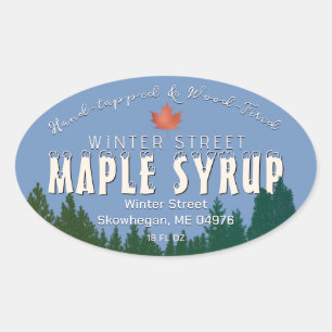 Green Forest Red Leaf Wood Fired Maple Syrup Oval Sticker