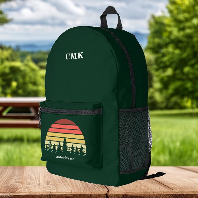 Green Forest Sunset Camping Trip Customisable Printed Backpack (Creator Uploaded)