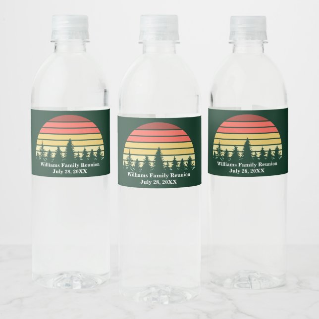Green Forest Sunset Custom Family Reunion Party Water Bottle Label (Bottles)