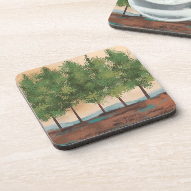 Green Forest Trees Abstract Landscape  Coaster (Left Side)