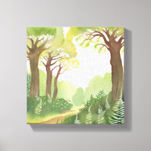 Green Forest Trees Nature Beautiful Watercolor Canvas Print