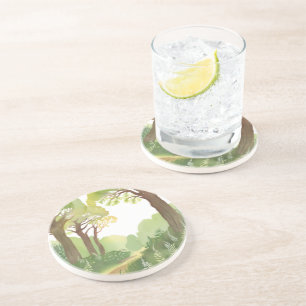 Green Forest Trees Nature Beautiful Watercolor Coaster