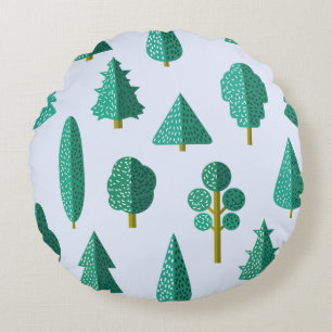 Green Forest Trees Pattern Round Cushion