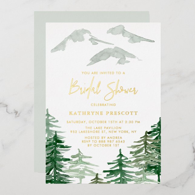 Green Forest Watercolor Woodland Bridal Shower (Front/Back)