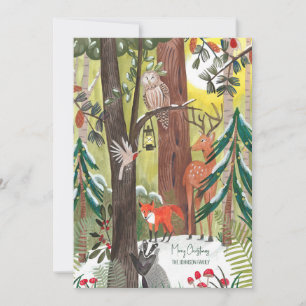 Green forest with woodland animals Christmas photo Holiday Card