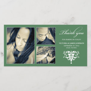 GREEN FORMAL COLLAGE WEDDING THANK YOU CARD
