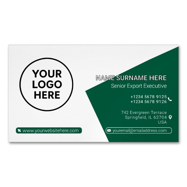 Green Formal QR Professional Corporate Modern Magnetic Business Card (Front)