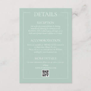 Green Formal Wedding Details Enclosure Card