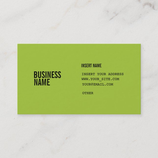 Green Format With Columns Condensed Fonts Business Card (Front)