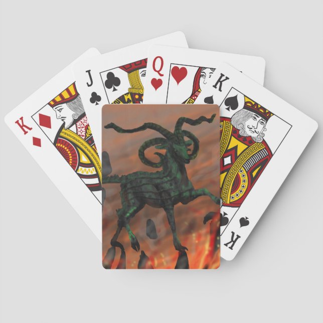 Green Four-horned Demon Goat In Hell Playing Cards (Back)