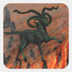 Green Four-horned Demon Goat In Hell Square Sticker
