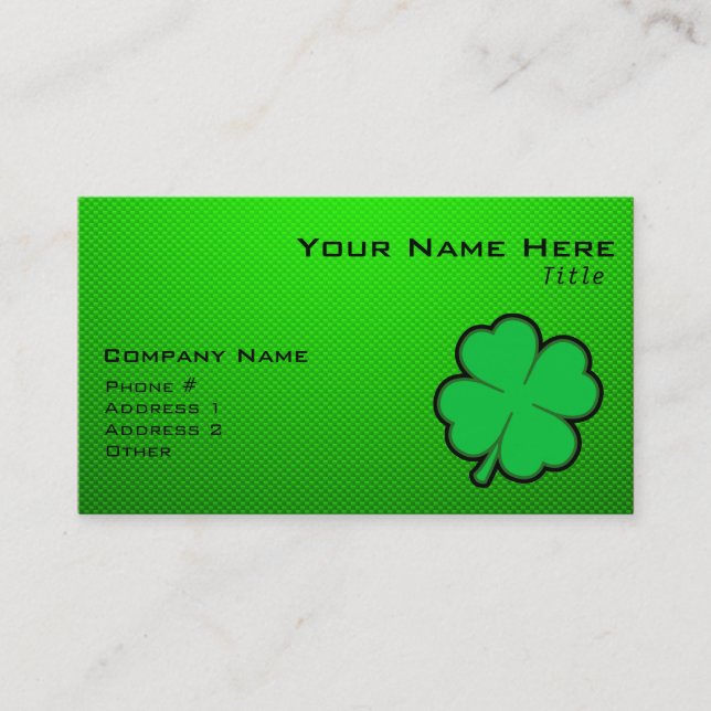 Green Four Leaf Clover Business Card (Front)
