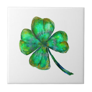 Green Four Leaf Clover Ceramic Tile