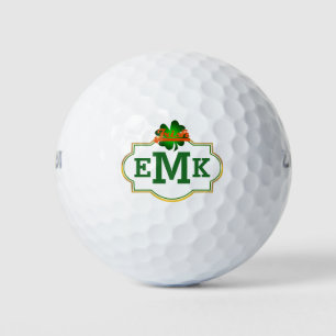 Green Four Leaf Clover Irish Three Initial Golf Balls