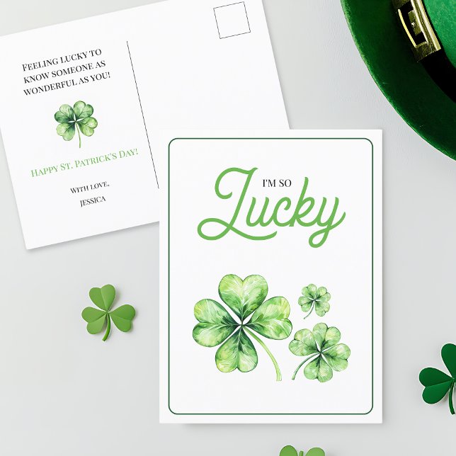 Green Four Leaf Clover Luck Happy St Patricks Day Holiday Postcard (Green Four Leaf Clover Luck Happy St Patrick's Day Holiday Postcard)