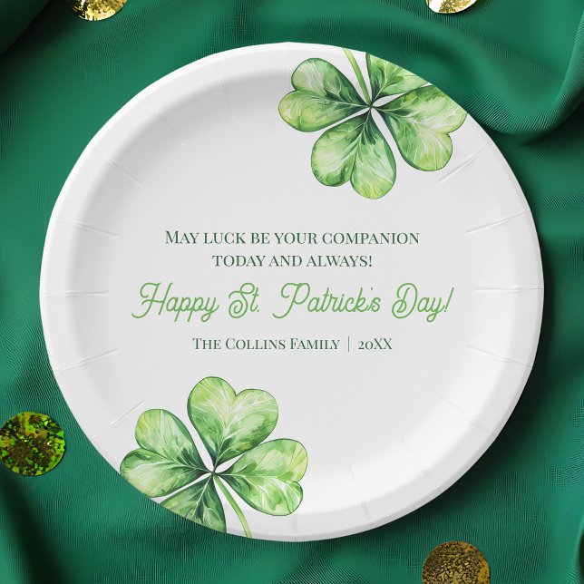 Green Four Leaf Clover Luck Happy St Patricks Day Paper Plate (Green Four Leaf Clover Luck Happy St Patrick's Day Paper Plates)