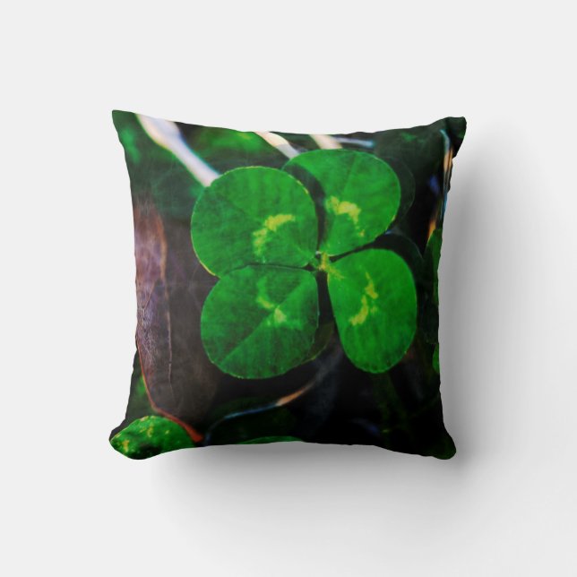 Green Four Leaf Clover Lucky Cushion (Front)