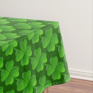 Green Four-Leaf Clover Pattern on Forest Green Tablecloth