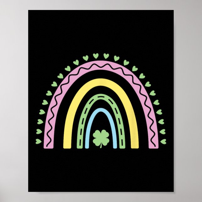 Green Four Leaf Clover Rainbow St Patrick's Day Bo Poster (Front)