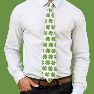 Green Four Leaf Clover Shamrock Pattern Tie