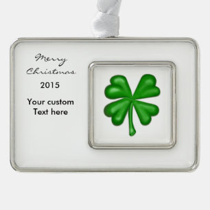 Green Four Leaf Clover Shamrock Silver Plated Framed Ornament