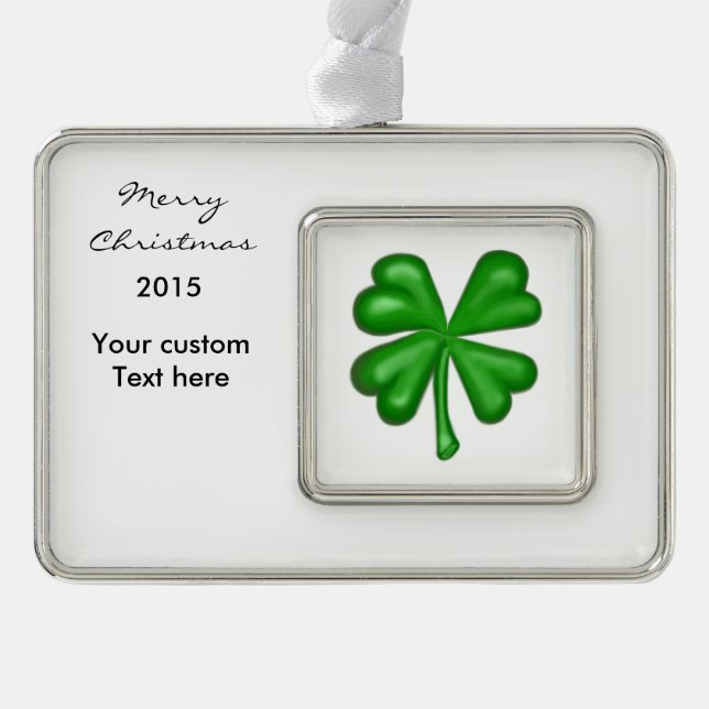 Green Four Leaf Clover Shamrock Silver Plated Framed Ornament (Front)