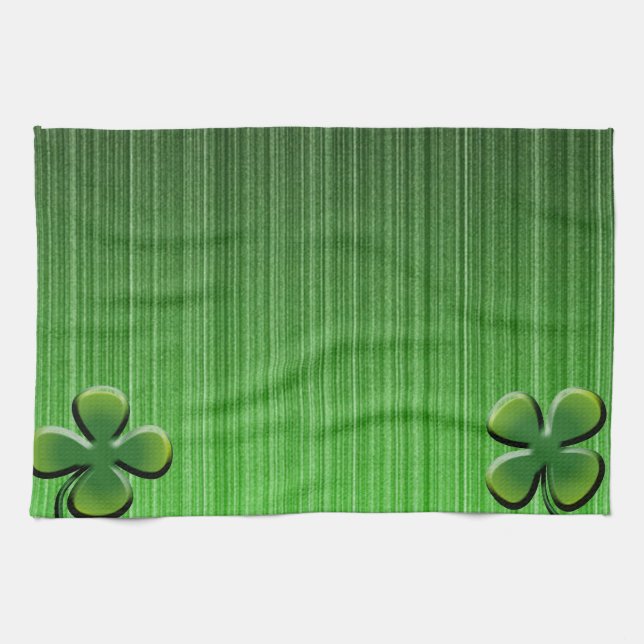 Green Four Leaf Clover Tea Towel (Horizontal)