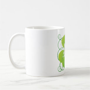 Green Four Leaf Clover with White Floral Bloom Coffee Mug