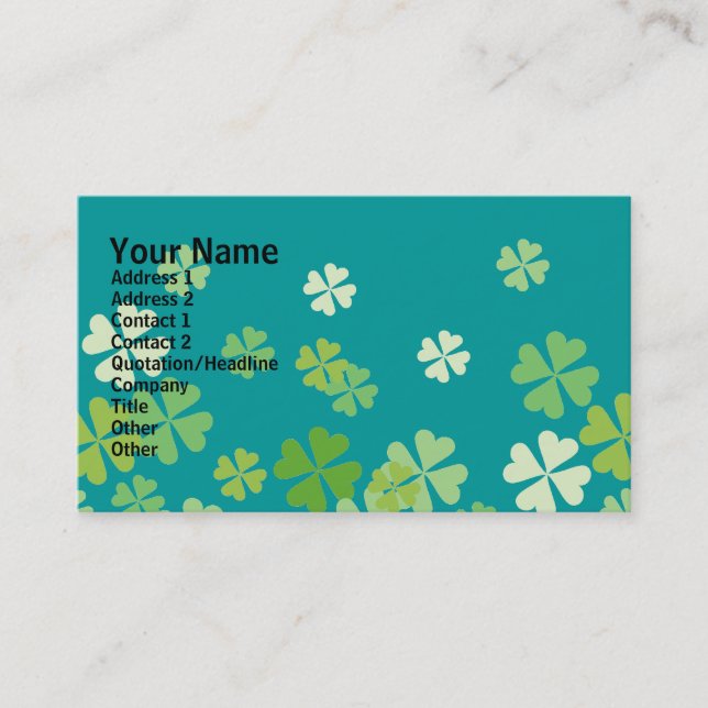 Green Four Leaf Clovers Design Business Card (Front)