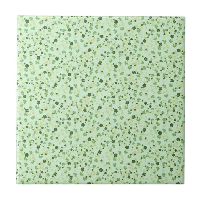 Green Four Leaf Clovers St Patricks Day Ceramic Tile (Front)