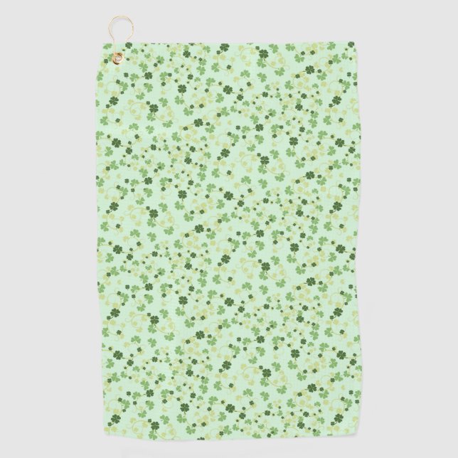 Green Four Leaf Clovers St Patricks Day Golf Towel (Front)