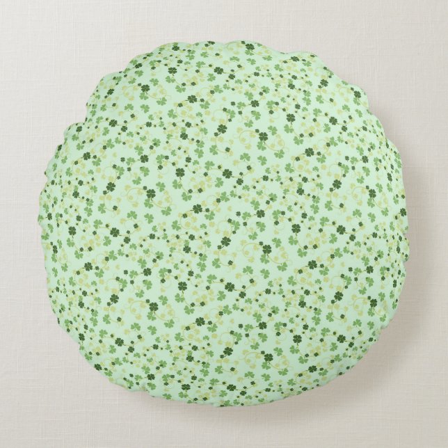 Green Four Leaf Clovers St Patricks Day Round Cushion (Front)