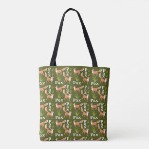 Green Foxes and Ferns Tote Bag
