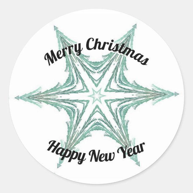 Green Fractal Christmas Tree Star Merry Christmas  Classic Round Sticker (Front)