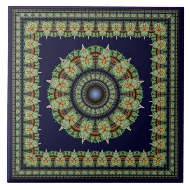 Green fractal fairy oriental pattern ceramic tile (Front)