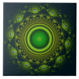 Green fractal hypnotic ornament ceramic tile