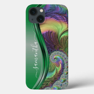 Green Fractal Signature Name  iPhone 13 Case
