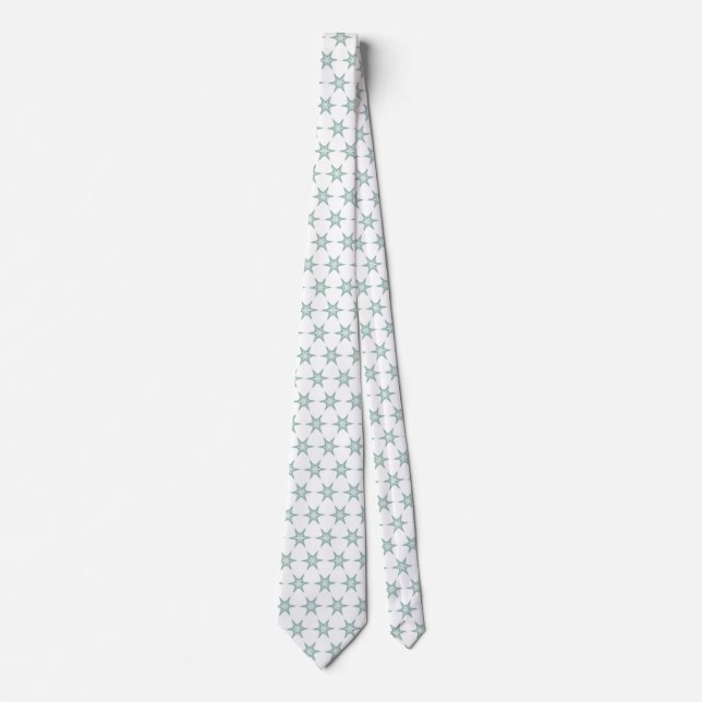 Green Fractal Star Snowflake Christmas Tree White Tie (Front)