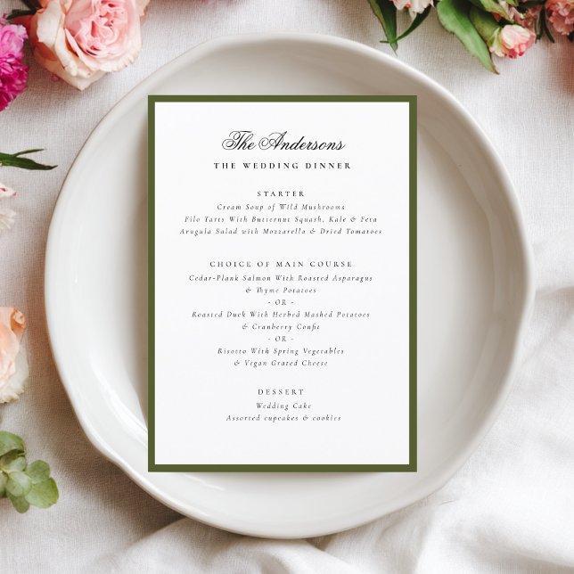 Green Frame Calligraphy Name Custom Wedding Dinner Menu (Creator Uploaded)