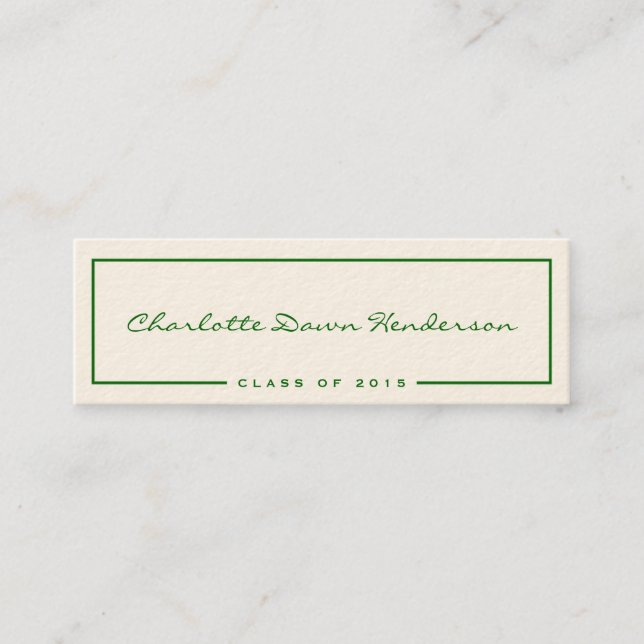 Green frame ecru graduation announcement name card (Front)