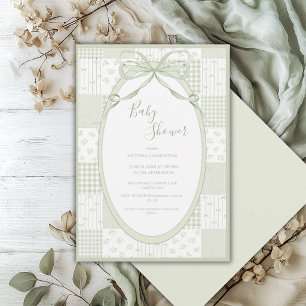 Green Frame Elegant Bow Baby Shower Invitation