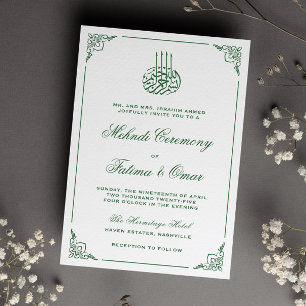 Green Frame Islamic Muslim Henna Mehndi Ceremony Invitation