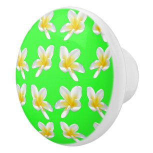 Green Frangipani Delight, Ceramic Draw Knob. Knob