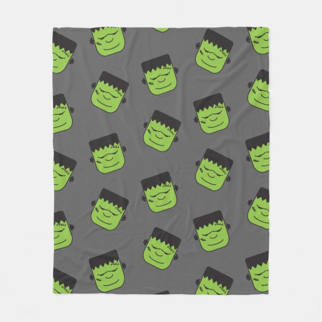Green Frankenstein heads pattern Halloween Fleece Blanket (Front)