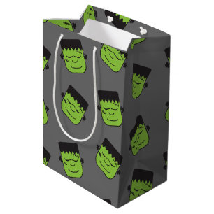 Green Frankenstein heads pattern Halloween Medium Gift Bag