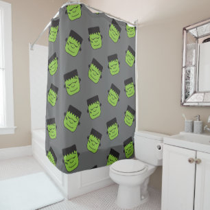 Green Frankenstein heads pattern Halloween Shower Curtain