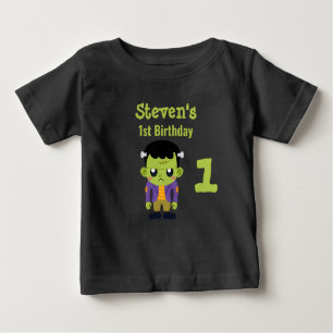 Green Frankenstein Monster Halloween 1st Birthday Baby T-Shirt