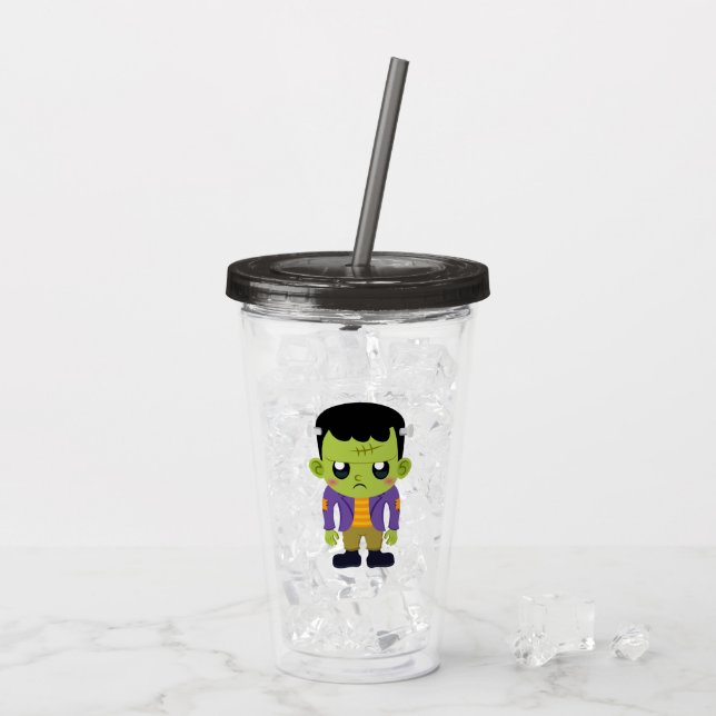Green Frankenstein Monster Halloween Acrylic Tumbler (Back Ice)
