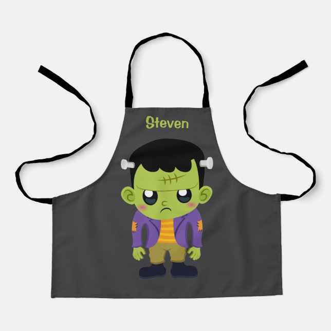 Green Frankenstein Monster Halloween Apron (Front)